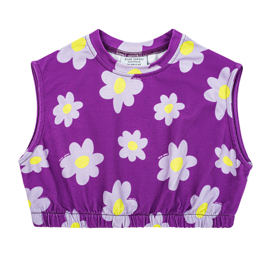 Crop top- flowers violet: Size 7-8Y
