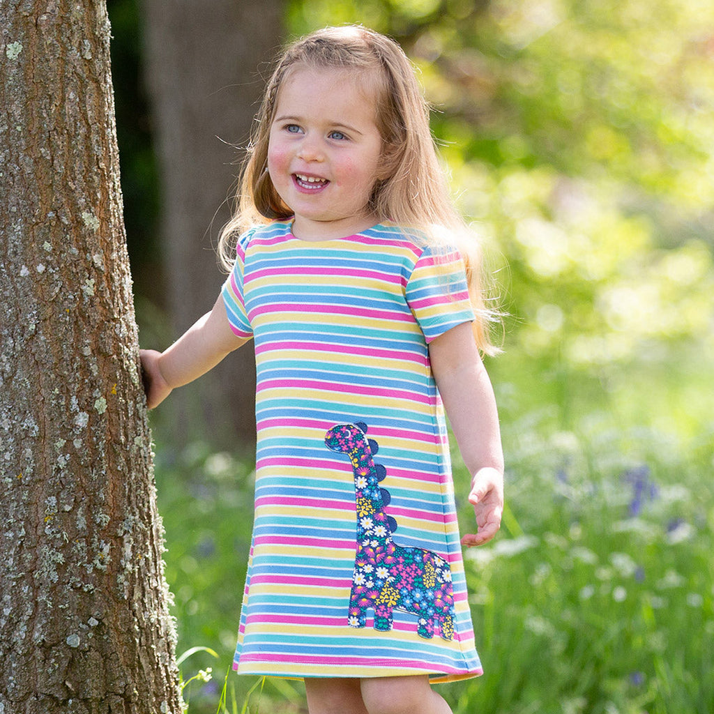 Rainbow dinosaur appliqué dress