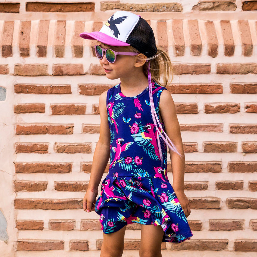 Sleeveless dress- purple parrot