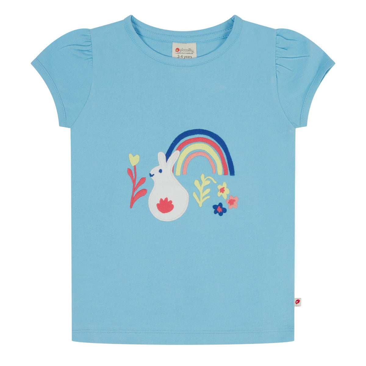 Short sleeve top- rainbow bunny appliqué