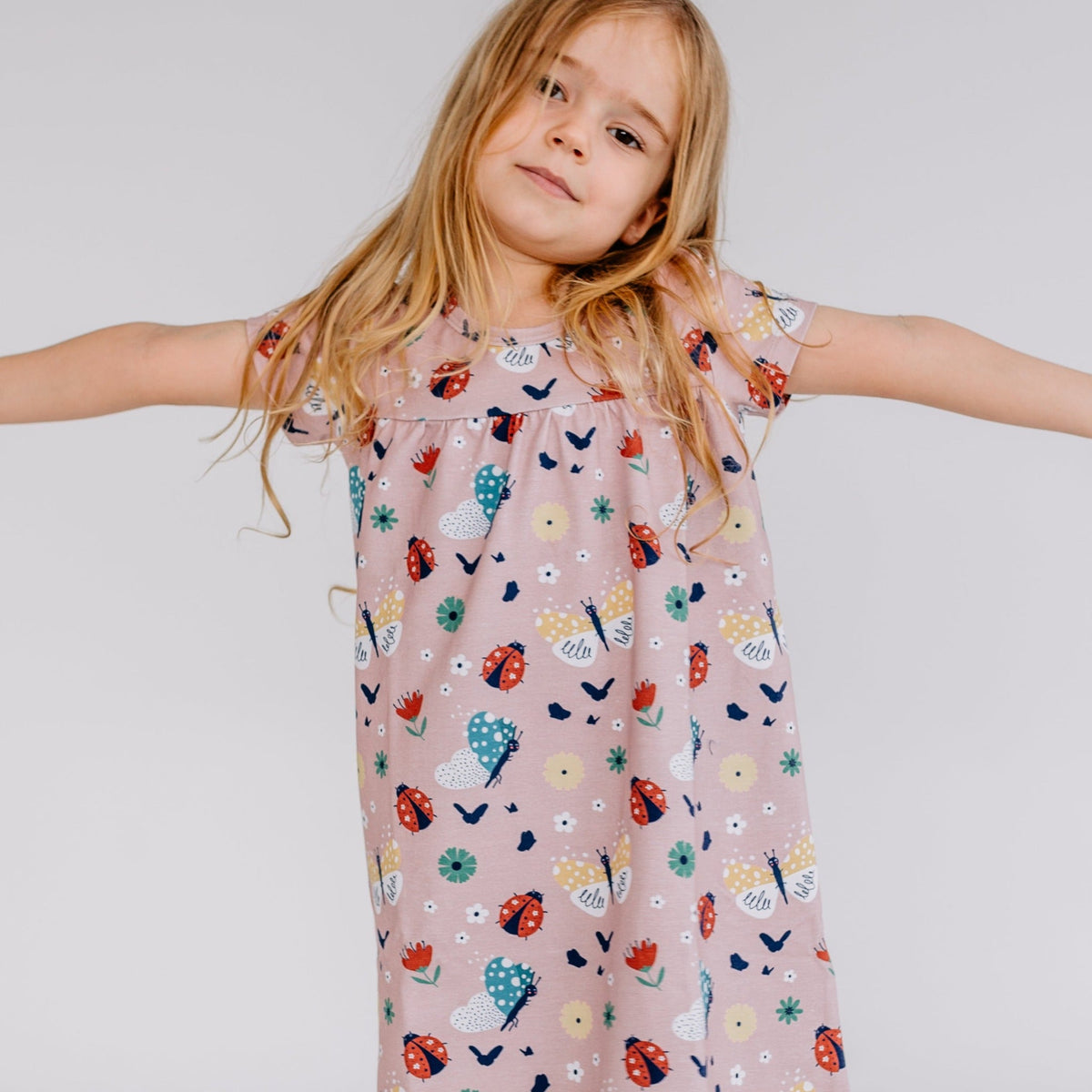 Short sleeve dress- ladybugs & butterflies