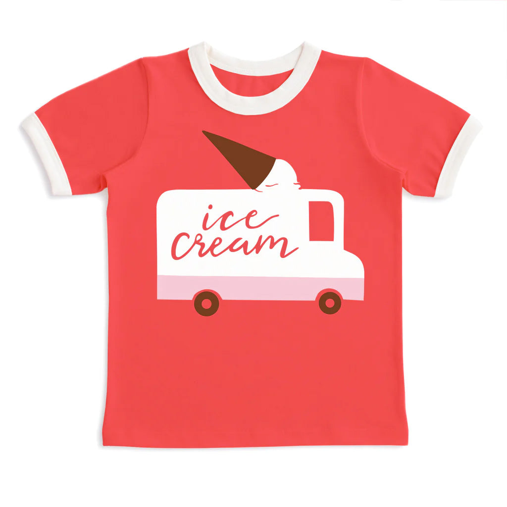 Ringer tee- scarlet red ice cream truck