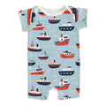 Summer romper- pale blue tugboats